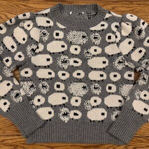 Gray and White Sheep Pattern Sweater